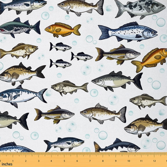 Castle Fairy River Fish Fabric by the Yard 2 Yards, Hunting and Fishing Sewing Fabric, Lake House Room Decor Fabric by the Yard, Rustic Farmhouse Decor