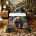 thumbnail image 1 of Castle Fairy Roaring Brown Bear Twin Sheets 3pcs,Log Cabin Mountain Woodland Bedding,Teal Brown Green,1 Fitted Sheet, 1 Flat Sheet and 1 Pillowcase, 1 of 6