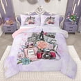 thumbnail image 1 of Castle Fairy Romantic Floral Rose Full Size Comforter Sets 3-Piece for Kids Teens,Paris Eiffel Tower Bedding Comforter Set,Purple Marbling Watercolor Lightweight Bedding Sets,Breathable Home Decor, 1 of 8