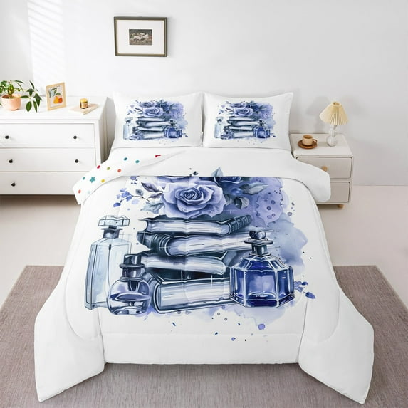 Castle Fairy Romantic Flowers Queen Comforter Set,Valentine's Day Bedding Comforter Set