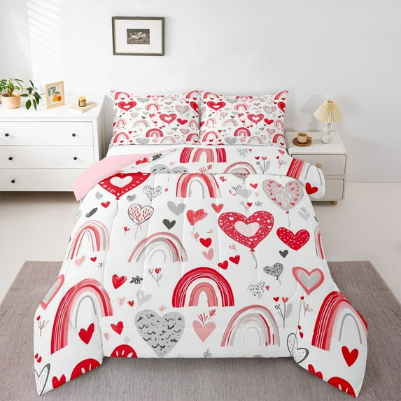 Castle Fairy Romantic Love Heart Full Size Comforter Sets,Cartoon Rainbow Bedding Sets