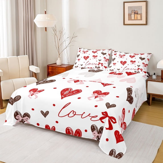 Castle Fairy Romantic Love Heart Twin Sheet Sets,Valentine's Day Bow Bedding
