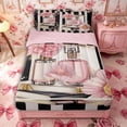 thumbnail image 1 of Castle Fairy Romantic Pink Peony Perfume Pattern Zipper Twin Comforter Sets with Fitted Sheet and 2 Pillowcases,Luxury Floral Vintage Stripes Zipper Bedding Set,Pink Reversible,4-Piece, 1 of 6