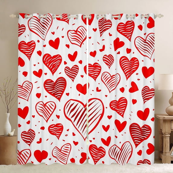 Castle Fairy Romantic Stripes Love Heart Curtains Pack of 2 (42x84 Each) for Kids Teens Adults,Valentine's Day Festival Curtains Blackout,Red White Bedroom Curtains,Lightweight Room Decor