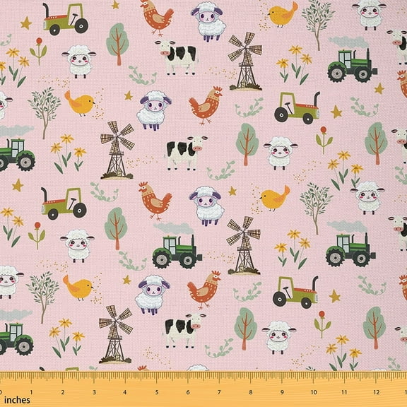 Castle Fairy Rooster Sheep Cow Fabric by the Yard 1 Yard,Farmhouse Animal Home Decor Fabric by the Yard,Cartoon Truck Room Decor Fabric by the Yard,Ultra Soft Cute Home Decor