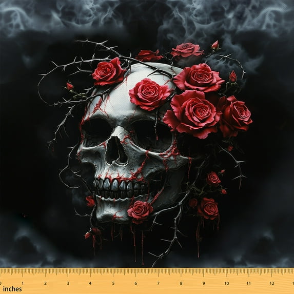 Castle Fairy Rose Skull Fabric by the Yard 1 Yard for Teens,Gothic Style Home Decor Fabric by the Yard,Happy Halloween Room Decor Fabric by the Yard,Breathable Home Decor