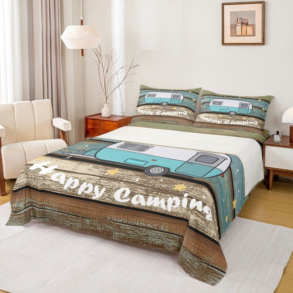Castle Fairy Rustic Camper Queen Sheet Sets 4 Pieces for Adults, Starry Night Bed Set for Bedroom, Teal and Brown