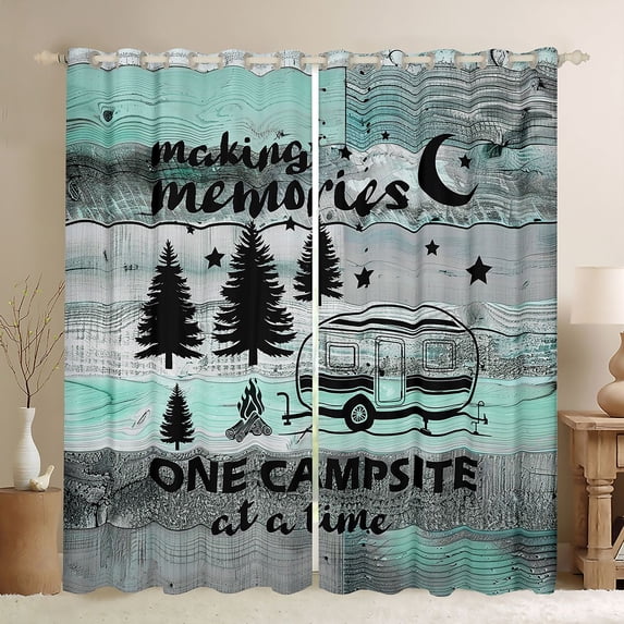 Castle Fairy Rustic Camping Quote Curtains Pack of 2 (42x84 Each) for Adults, Camper Silhouette Curtains Blackout for Nursery, Teal Gray