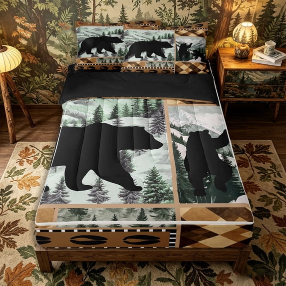 Castle Fairy Rustic Jungle Deer Zipper Twin Comforter Sets with Fitted Sheet and 2 Pillowcases,Woodland Animal Maple Leaves Zipper Bedding Set,Brown Orange Cream,Black Reversible,4-Piece