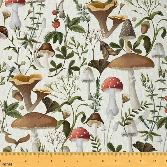 Castle Fairy Rustic Mushroom Fabric by the Yard 1 Yard,Tree Leaves Home Decor Fabric by the Yard,Botanical Plants Room Decor Fabric by the Yard,Super Cozy Room Decor
