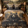 thumbnail image 1 of Castle Fairy Rustic Oil Painting Bear 7-Piece Twin Bedding for Teens,Vintage Wooden Plank Forest Bedding Comforter Set,Brown Black Orange,Black Reversible, 1 of 7