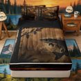 thumbnail image 1 of Castle Fairy Rustic Pike Silhouette Zipper Full Size Comforter Sets with Fitted Sheet and 2 Pillowcases,Pine Forest Paw Print Border Zipper Bedding Set,Brown Black,Black Reversible,4pcs, 1 of 6
