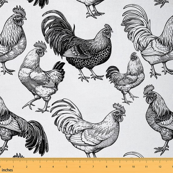Castle Fairy Rustic Rooster Fabric by the Yard 10 Yards,Black White Room Decor Fabric by the Yard,Farmhouse Animal Fabric for Sewing,Lightweight Vintage Room Decor