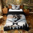 thumbnail image 1 of Castle Fairy Rustic Wood Bass Fishing Graphic Twin Duvet Cover,Cross Rod Pine Tree Vintage Wall Print Twin Bedding,Blue Brown,Black Reversible,2pcs,No Comforter,1 Duvet Cover and 1 Pillowcase, 1 of 6