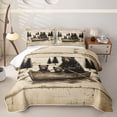 thumbnail image 1 of Castle Fairy Rustic Wood Grain Bear Twin Quilt Set for Teens,Lake Pine Forest Canoe Twin Coverlet Set,Beige Brown Black, 1 of 7