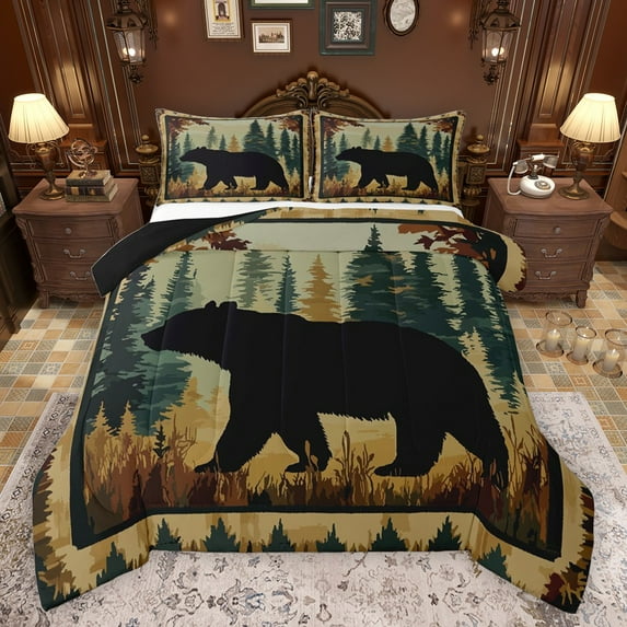Castle Fairy Safari Bear 3 Pieces Queen Comforter Set for Boys Girls,Jungle Animal Ultra Soft Bedding Sets,Retro Vintage Aesthetic Bedding Comforter Set Breathable,Super Cozy Room Decor,Reversible