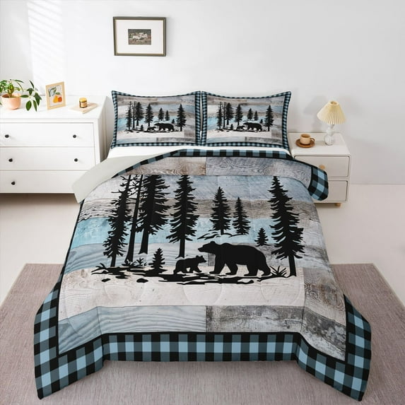 Castle Fairy Safari Bear Bedding Comforter Set 2pcs for Boys Girls,Jungle Animal Wildlife Twin Comforter Sets Microfiber,Vintage Cabin Aesthetic Breathable Bedding Set,Super Cozy Room Decor