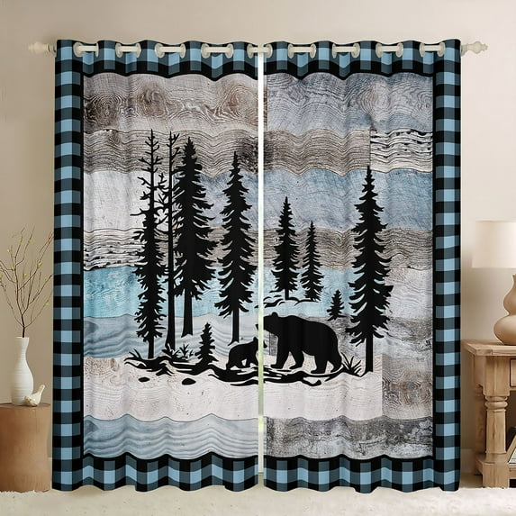 Castle Fairy Safari Bear Blackout Curtains Set of 2 (52x84 Each) for Boys Girls,Jungle Animal Wildlife Window Curtains,Vintage Cabin Aesthetic Curtains and Drapes,Super Cozy Room Decor