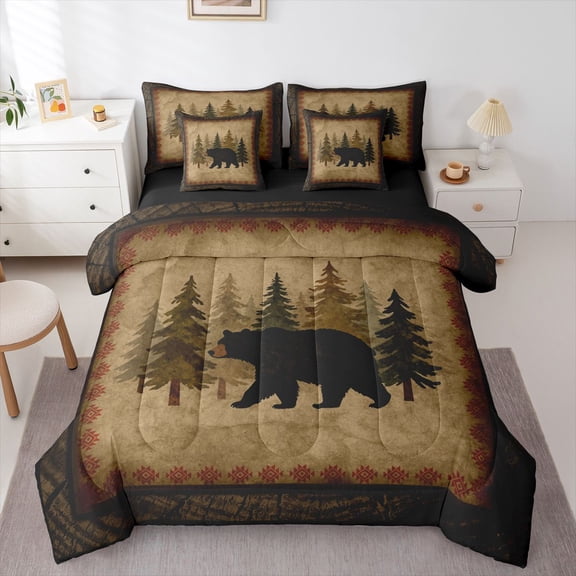 Castle Fairy Safari Bear Boy Girl Bedding Comforter Set 7-Piece,Black Brown King Bedding Sets,Jungle Animal Woodland Wildlife Ultra Soft Bed Sheets,Lightweight Room Decor,Reversible