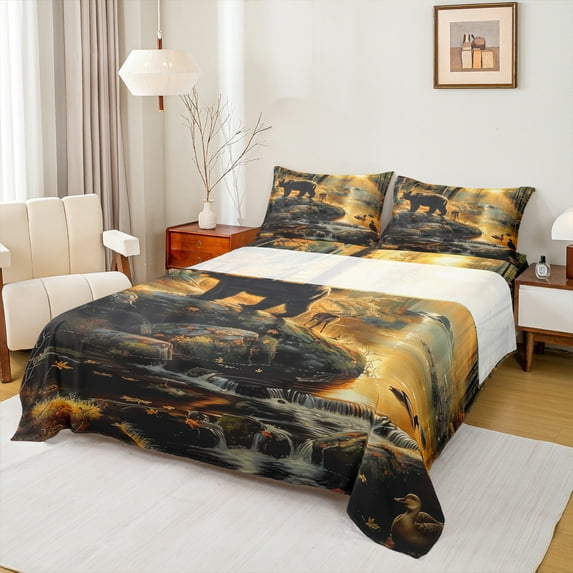 Castle Fairy Safari Bear Deer 4 Pieces Queen Sheet Sets for Teens Boys,Jungle Animal Ultra Soft Flat Sheet,Woodland Wildlife Queen Fitted Sheet,Ultra Soft Home Decor