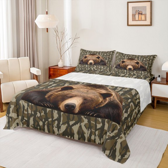 Castle Fairy Safari Bear Twin Sheet Sets for Boys Girls,Abstract Camouflage Bedding