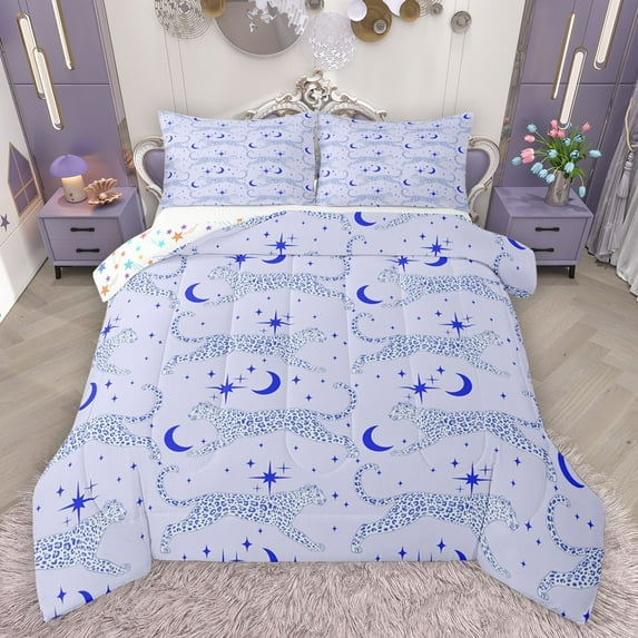 Castle Fairy Kids Safari Cheetah Leopard 2-Piece Twin Comforter Set, Jungle Animal Starry Sky Moon Microfiber Bedding