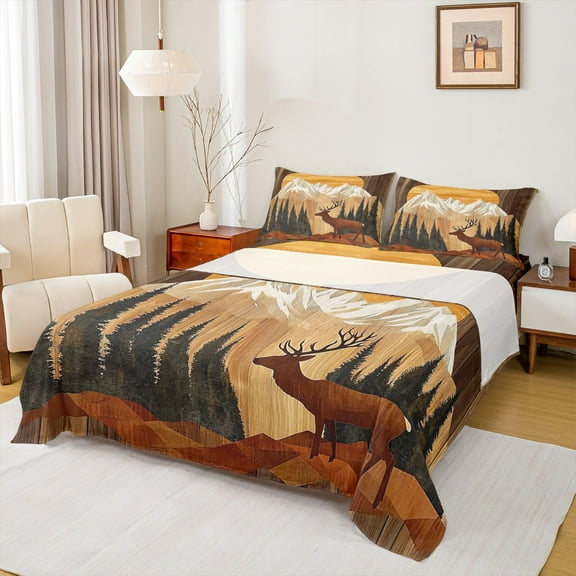 Castle Fairy Safari Deer 4pcs Bed Sheets,Woodland Wildlife King Sheets,Rustic Cabin Super Cozy Sheet Set,Microfiber Teens Bedroom Decor