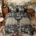 thumbnail image 1 of Castle Fairy Safari Deer 7-Piece Twin Bedding,Vintage Camo Stripes Bedding Comforter Set,Dark Gray,Black Reversible, 1 of 7