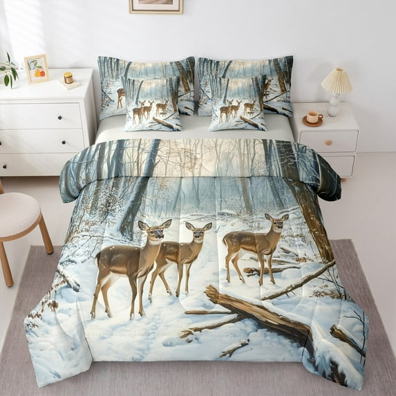 Castle Fairy Safari Deer 7 Pieces Bedding Comforter Set for Teens,Tree Branches Full Bedding Set Lightweight,Jungle Animal Fitted Sheet Flat Sheet,Microfiber Bedroom Decor