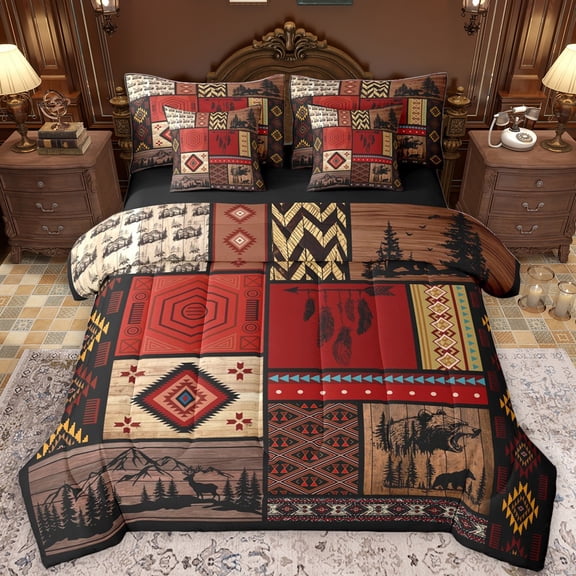 Castle Fairy Safari Deer Bear Bedding Comforter Set 7-Piece for Boys Girls,Rustic Retro Cabin King Bedding Sets,Jungle Animal Ultra Soft Bed Sheets,Breathable Home Decor,Reversible