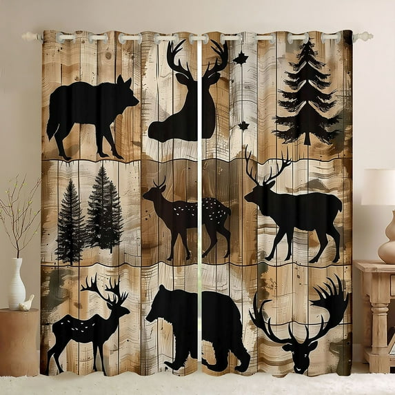 Castle Fairy Safari Deer Bear Black Out Curtains for Kids Teenagers Adults,Rustic Vintage Cabin Curtains Pack of 2 (42x63 Each),Woodland Wildlife Bedroom Curtains,Breathable Home Decor
