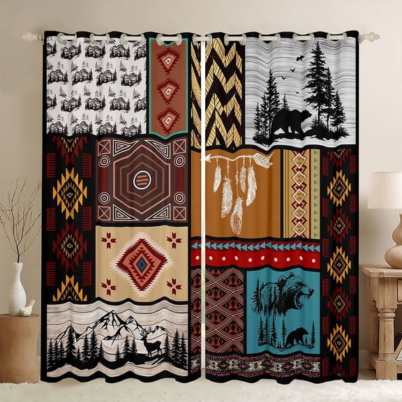 Castle Fairy Safari Deer Bear Black Out Curtains for Teens Adults,Bohemian Tribal Aztec Curtains Pack of 2 (42x63 Each),Exotic Style Bedroom Curtains,Lightweight Room Decor