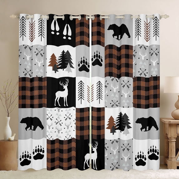 Castle Fairy Safari Deer Bear Black Out Curtains,Plaid Curtains Pack of 2 (42x63 Each)