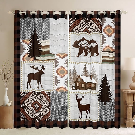 Castle Fairy Safari Deer Bear Boy Girl Blackout Curtains Set of 2 (52x84 Each),Bohemian Tribal Aztec Window Curtains,Vintage Rusitc Cabin Curtains and Drapes,Lightweight Room Decor