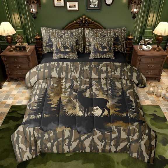 Castle Fairy Safari Deer Bedding Comforter Set,Abstract Camouflage Full Bedding Set