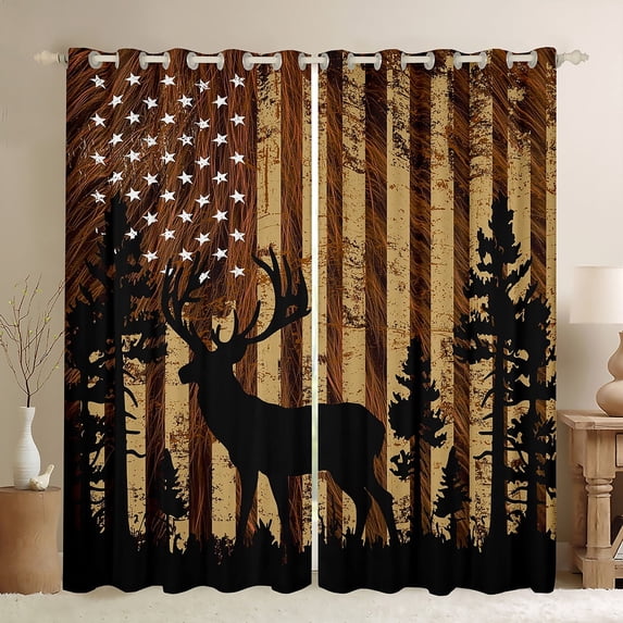 Castle Fairy Safari Deer Black Out Curtains for Teens Woemn Men,American Flag Curtains Pack Of 2 (42X63 Each),Rustic Vintage Bedroom Curtains,Ultra Soft Home Decor