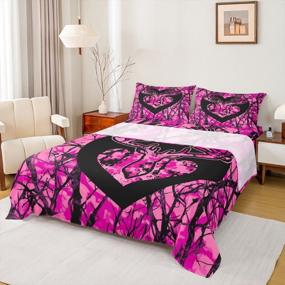 Castle Fairy Safari Deer Girl Bed Sheets,Abstract Camouflage King Sheets