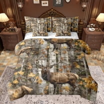 Castle Fairy Safari Deer Twin Bedding Sets 7-Piece for Boys Girls,Abstract Vintage Camouflage Bedding Comforter Set Microfiber,Autumn Jungle Tree Branches Breathable Sheet Sets,Luxury Bedroom Decor