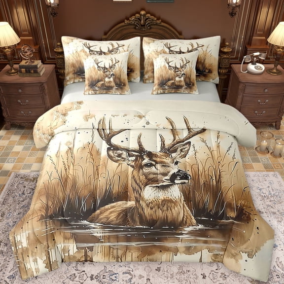 Castle Fairy Safari Deer Twin Bedding Sets 7-Piece for Female Men,Jungle Animal Bedding Comforter Set Microfiber,Woodland Wildlife Breathable Sheet Sets,Microfiber Bedroom Decor,Reversible