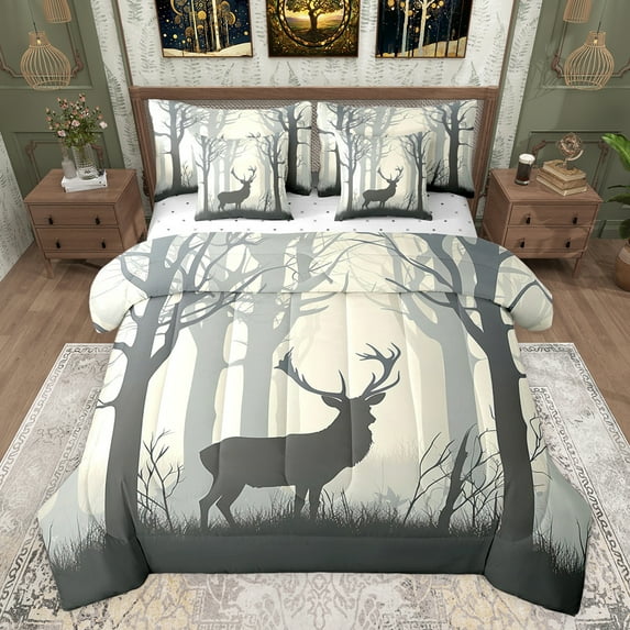 Castle Fairy Safari Deer Twin Bedding Sets 7-Piece for Kids Teenagers Adults,Smooky Jungle Animal Bedding Comforter Set Microfiber,Woodland Wildlife Breathable Sheet Sets,Breathable Home Decor