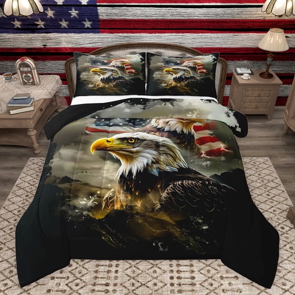 Castle Fairy Safari Eagle Bedding Comforter Set 2pcs for Boys Girls,USA Flag Twin Comforter Sets Microfiber,Vintage Aesthetic Breathable Bedding Set,Super Cozy Room Decor,Reversible