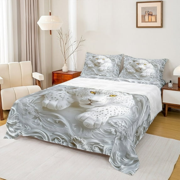 Castle Fairy Safari Leopard 4-Piece Full Size Sheets,Jungle Animal Bed Sheets,Woodland Wildlife Lightweight Sheet Sets,Microfiber Boys Bedroom Decor