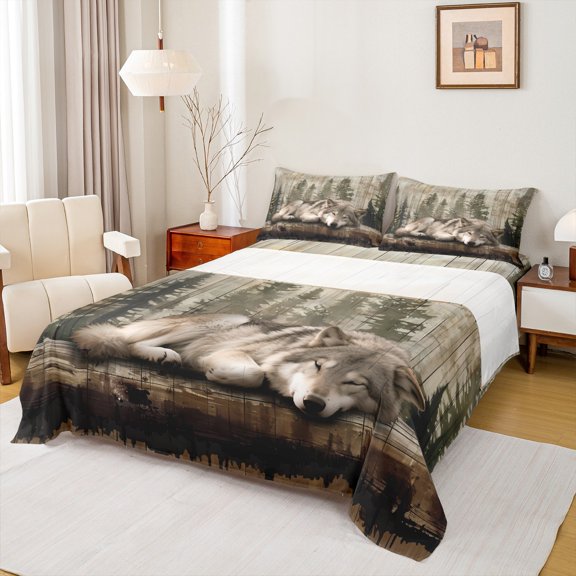 Castle Fairy Safari Wolf Bed Sheets for Kids Teens,Jungle Animal King Sheets