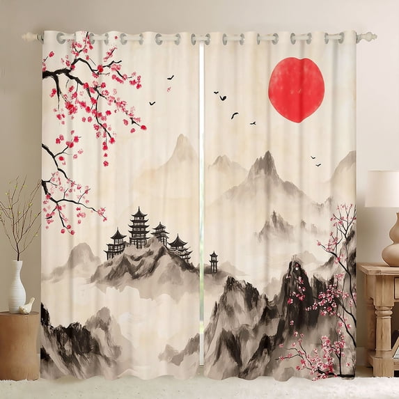 Castle Fairy Sakura Black Out Curtains,Japanese Style Curtains Pack of 2 (42x63 Each)