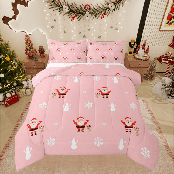 Castle Fairy 4-Piece King Size Bed Sheet Set - Monogram Bow Christmas Snowflake Print