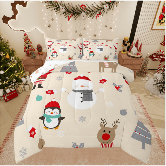 Castle Fairy 3-Piece Full Size Comforter Set - Santa Penguin Deer Christmas Print