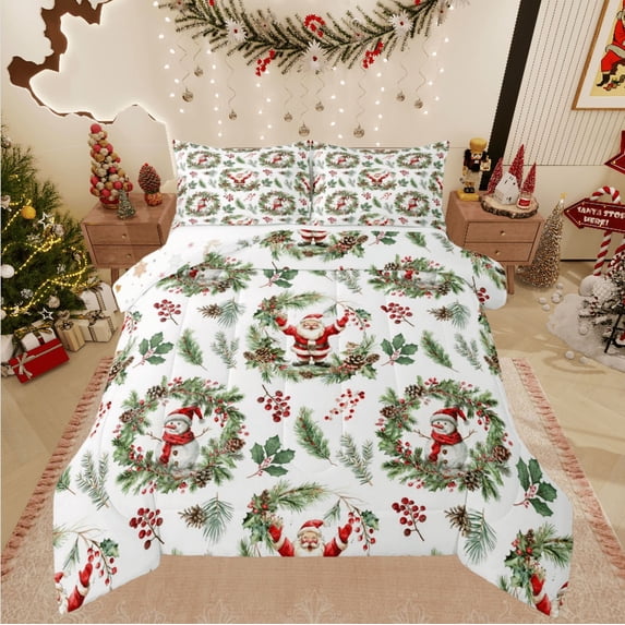 Castle Fairy Santa Claus 3-Piece Full Size Comforter Sets for Teenagers,Xmas Snowman Bedding Comforter Set,Merry Christmas Lightweight Bedding Sets,Ultra Soft Home Decor