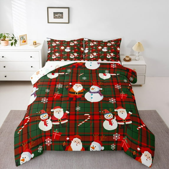 Castle Fairy Santa 3-Piece Queen Bedding Set - Claus Plaid Christmas New Year