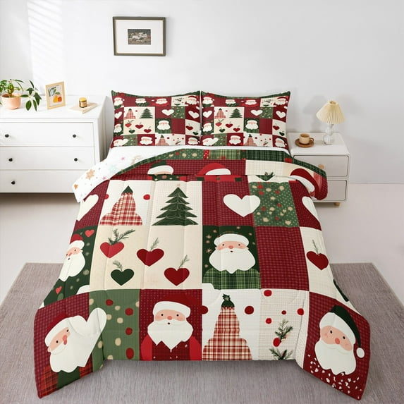 Castle Fairy Santa Claus 3 Pieces Queen Comforter Set for Kids,Geometric Plaid Ultra Soft Bedding Sets,Love Heart Print Bedding Comforter Set,Luxury Bedroom Decor