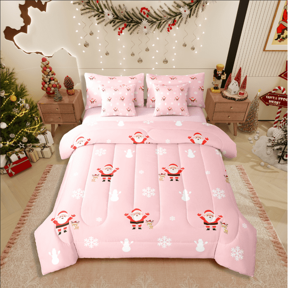 Castle Fairy Santa Claus 7pcs Bedding Comforter Set for Children,Festival Xmas Queen Bedding Sets Super Cozy,Christmas Snowflakes Queen Sheet Sets,Super Cozy Room Decor